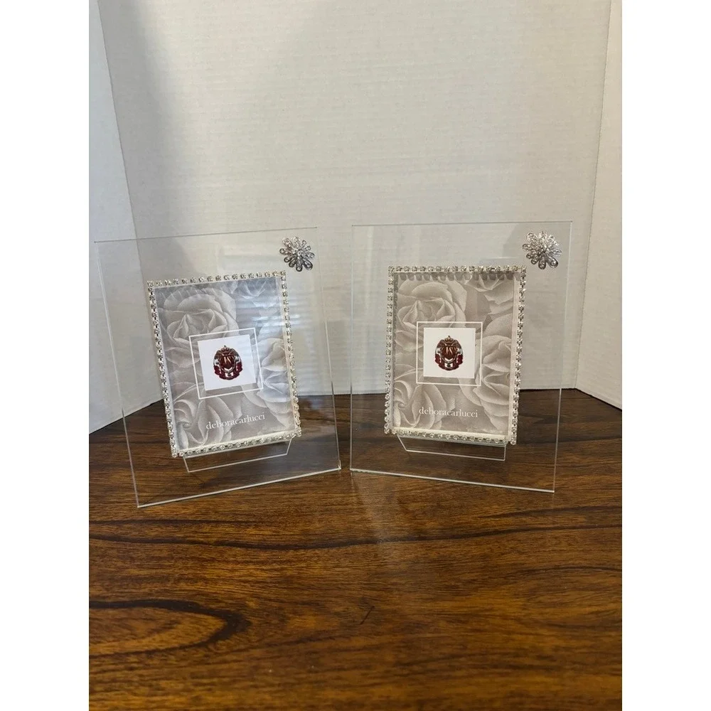 Set of 2 Crystal Flower Glass PhotoFrames 4x6 Keepsake Gift Special Occasion NEW